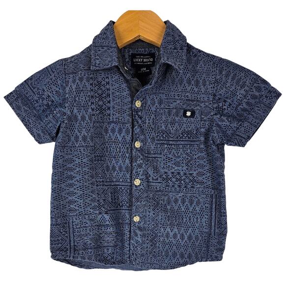 LUCKY BRAND BLUE TODDLER BUTTON-UP SHORT SLEEVE SHIRT – SIZE 18 MONTHS - Picture 1 of 6